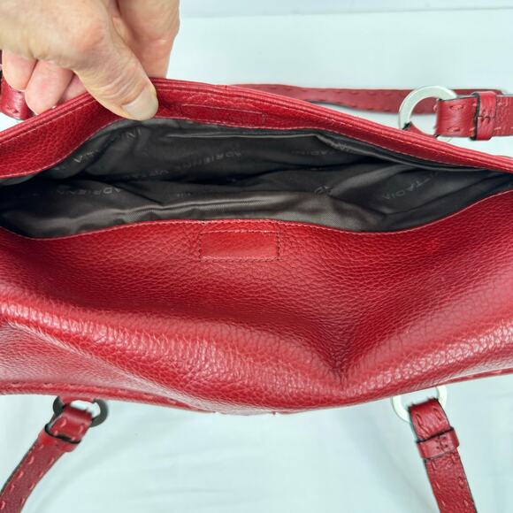 Adrienne Vittadini Red Pebbled Leather Purse Handbag Shoulder Bag Top Stitching - Picture 12 of 16